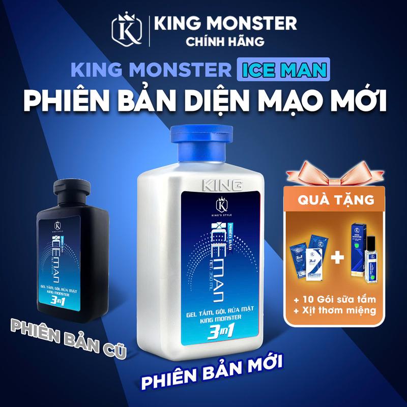 Mua 1 Tặng 2 Sữa tắm gội KINGMONSTER 3in1 hương ICE MAN 350ml tặng 1 xịt thơm miệng+ 1 dây 10 gói