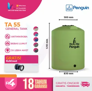 Penguin Tangki Air Slim 500 Liter TA 55 Tandon Toren Plastik Anti Lumut & Anti Bocor Tebal Awet 110 cm x 83 cm 520 Liter Garansi 18 Tahun