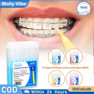 [30Pcs] Sikat Ortho untuk Behel - Sikat Celah/Antar Gigi, Tusuk Floss, Sikat Gusi Membersihkan Plak