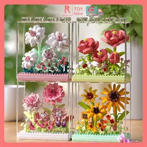 igoods.rose Kotak Bunga Fantasi  Kotak Akrilik  Mainan Blok Bangunan Bunga Dekorasi Blok Bangunan Bunga Matahari Hadiah Liburan /Hadiah Hari Guru