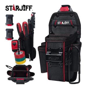 STARJIFF 電気技師用ミニツールキット（ベルトクリップ付き）、テープメジャー用スリーブ、テープハンガー、5つのポケット、耐久性の高い1680Dレザー製電気技師ケースを搭載。電気技師や木工士に適しています。