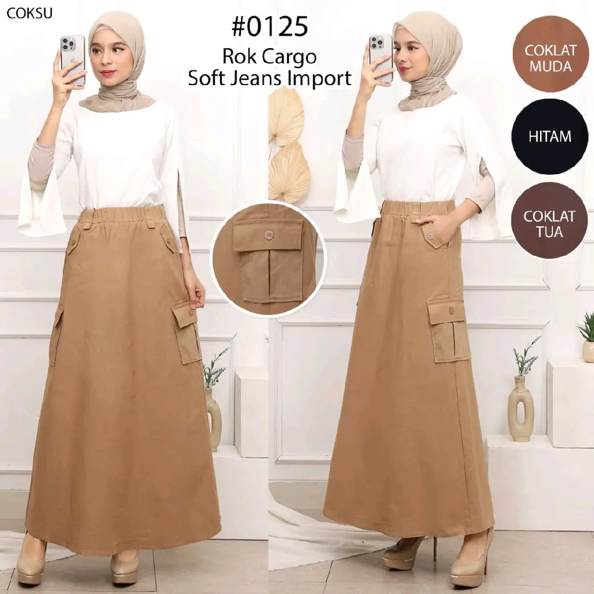 Carra Cargo Skirt - Rok Kargo Kantong Samping Cargo Skirt Terbaru Katun Wanita Panjang Rok Kargo Soft Jeans Mulur import premium