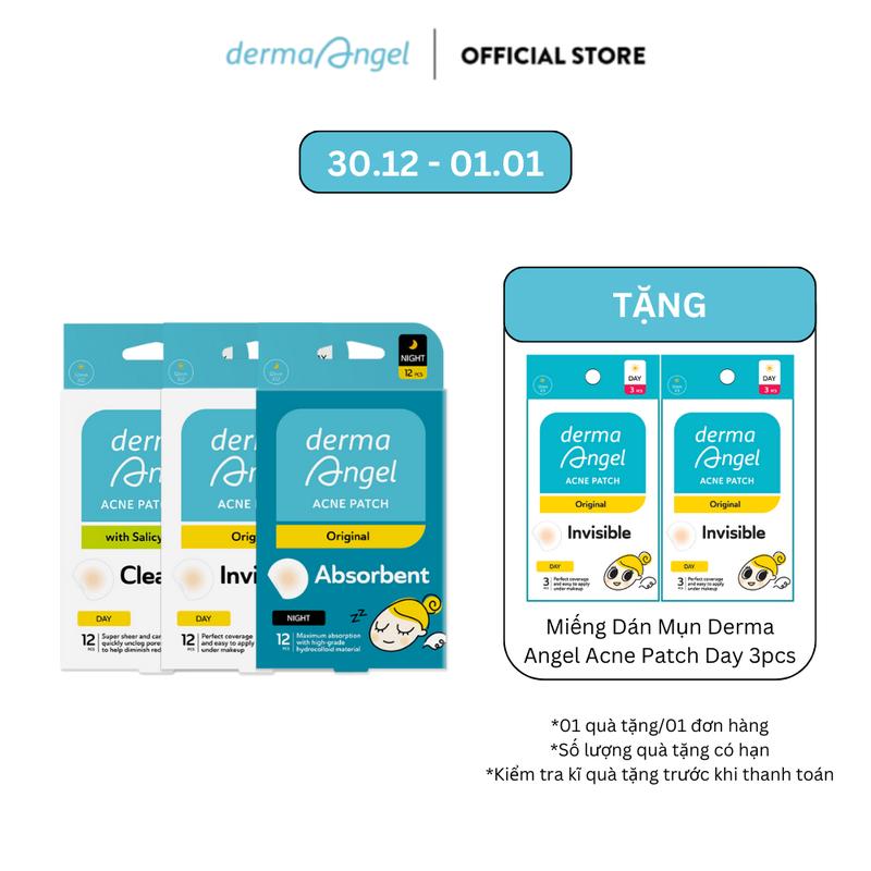 Combo 3 Miếng Dán Mụn - Derma Angel Acne Patch Day 12 Night 12 Salicylic Acid Day 12