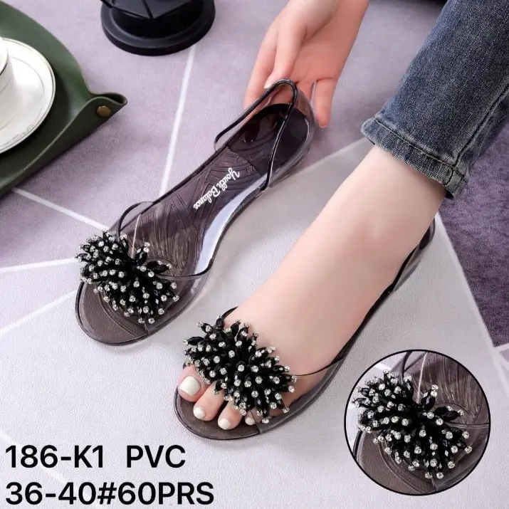 Sandal Flat Wanita Kaca Jelly Motif Terbaru Import Winola Collection WNL 186-K1 Karet flat  shoes flat shoes mules wanita 2