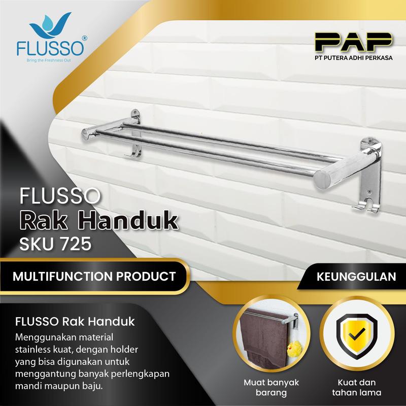 FLUSSO RAK HANDUK LIPAT XC005-Y24 2BR | Tempat Jemur Handuk Lipat 2 Baris | 457725 - RAK HANDUK SILVER 3