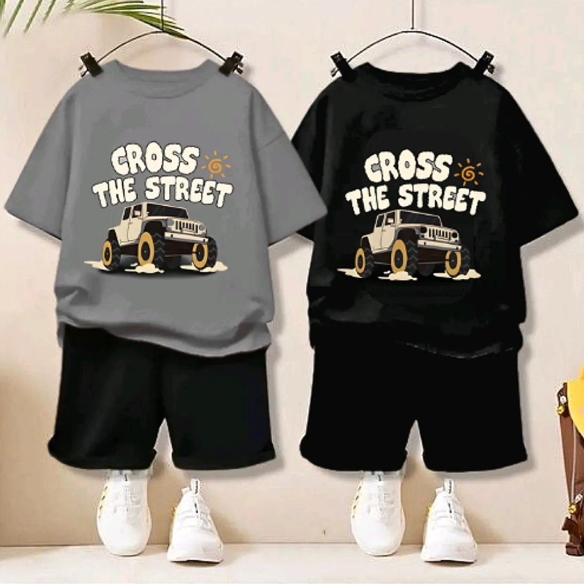 Setelan Anak Kaos  Celana Motif Mobil Cross The Street - Fashion Anak Laki Perempuan