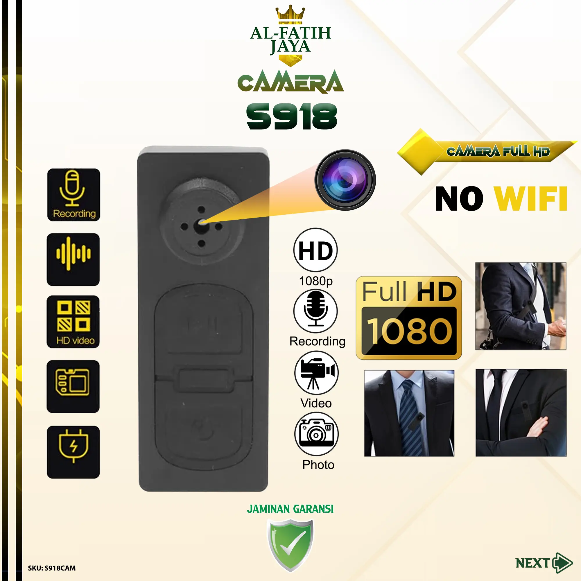 ALFATIHJAYA S918CAM Button Camera HD Portable Video Photo Recorder Wearable Camcorder Rechargeable Support Micro SD