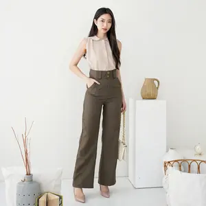 Veyn Livery - Flota Cutbray Pants Highwaist Celana Flare Wanita Semi Woll Premium Hitam Stylish Fit Body Bahan Halus Jatuh Adem Dipakai Look Formal dan Casual Kulot Kancing Nyaman Panjang Stretch Loose Slim