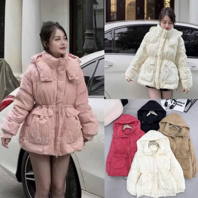  Xả Áo Phao Lông Vũ Siêu Nhẹ Ấm Áp Dáng Dây Rút Eo Có Mũ Qccc   Mã 050     Không Giặt Máy   