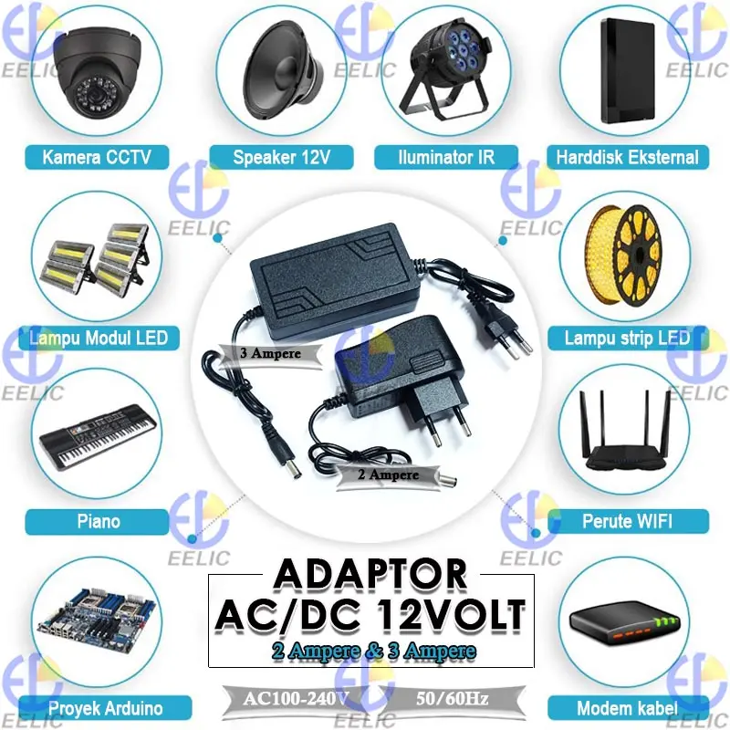 EELIC ADT-JSY Adaptor Konektor AC/DC 2 Ampere & 3 Ampere 12 Volt 3
