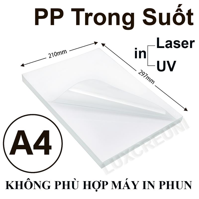 Giấy In Decal A4 Trong suốt nhựa PP, dùng để in mã vạch, tem nhãn mỹ phẩm, chai…