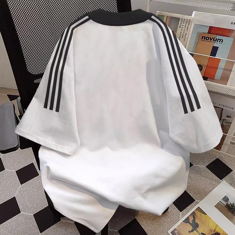 Kaos lengan pendek pria putih tiga garis musim panas warna solid baru kaos polos pria oversize pria atasan pria 1