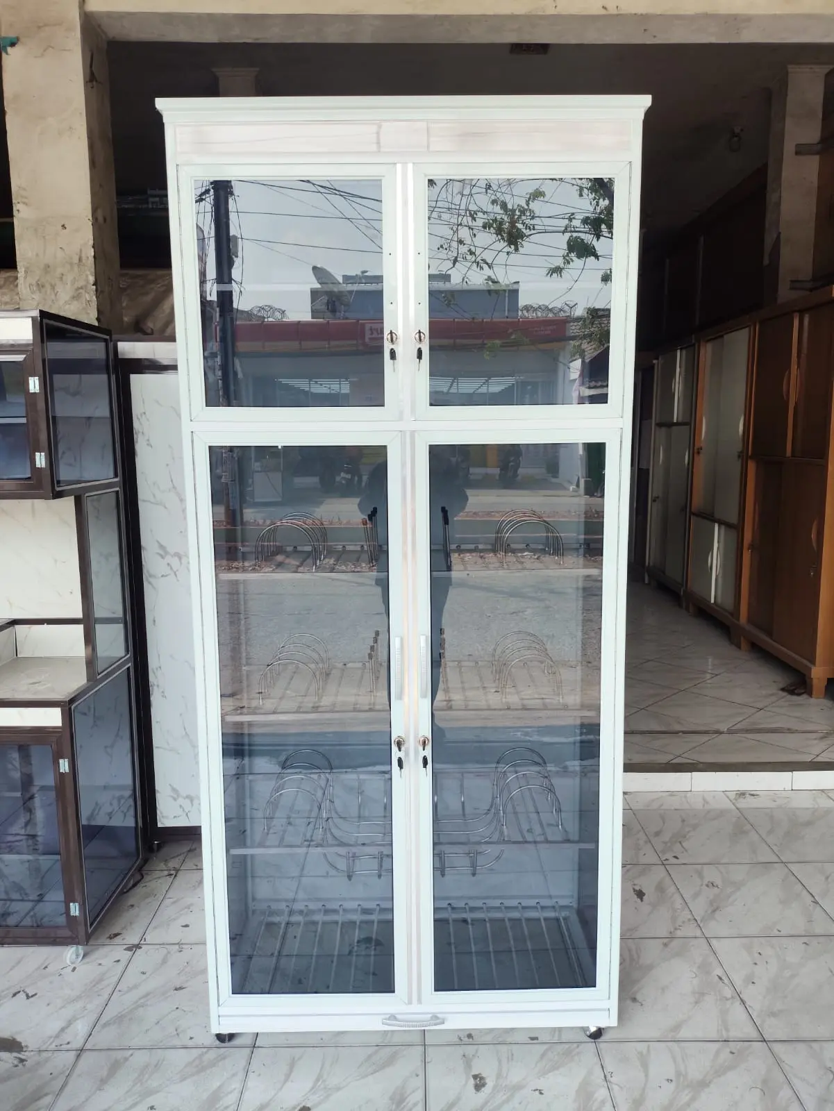 90*53*190/Fullbox 2 pintu / Rak piring 2 pintu tertutup aluminium / Rak piring dapur Modern anti karat