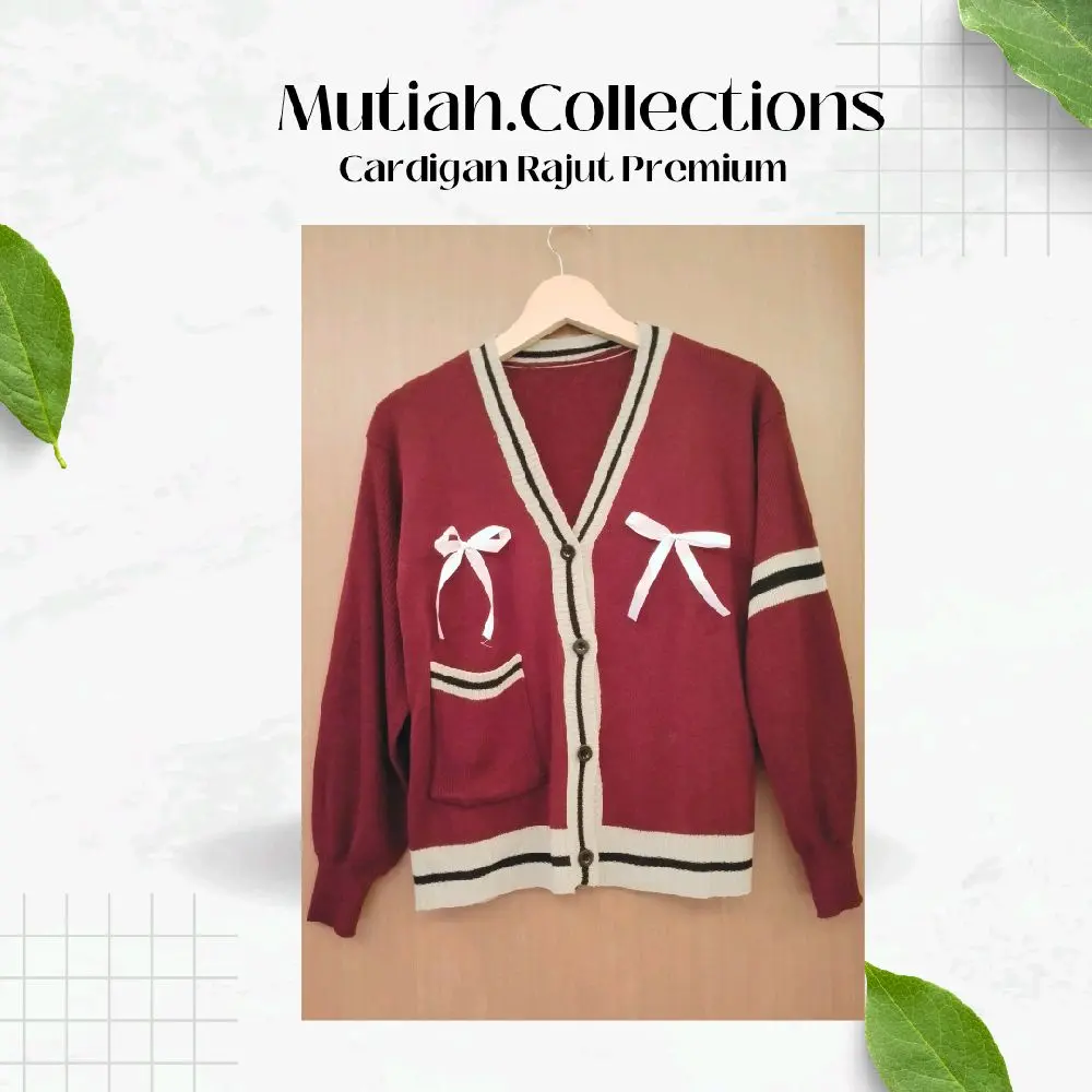 MC/ Cardigan rajut premium tebal motif strip pita rekomendasi atasan wanita top kacing hidup