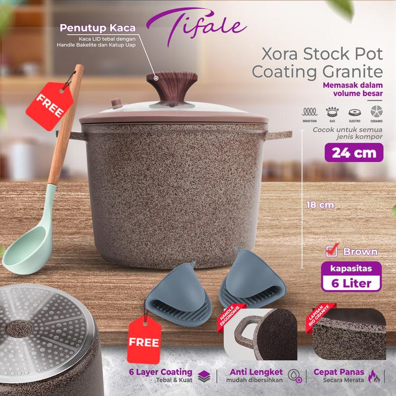 [CHOCO] Tifale Xora Stockpot 6L 24cm – Panci Gentong Granite Anti Lengket dengan Tutup Kaca 0