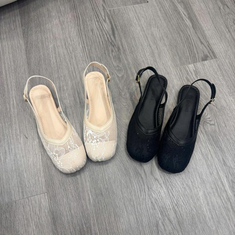    D147- CHUẨN SIZE   Sandal ren lưới ren thêu nổi tiểu thư  đế mềm cao su non mẫu mới 2025 Dép sục Sandal nữ dép dép nữ dép kiểu nữ đẹp 2025 