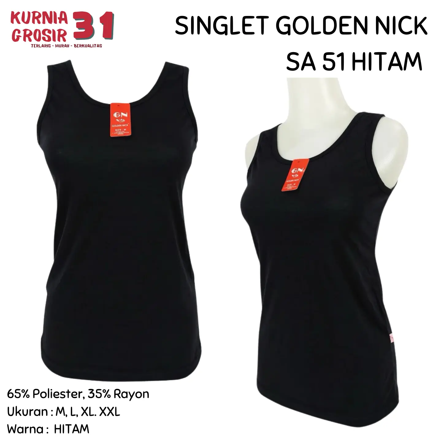 Singlet Wanita GOLDEN NICK SA 51 HITAM / Tanktop Tali Besar