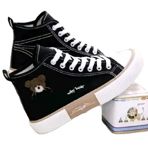 sepatu boots fashion bear sepatu sekolah sneakers wanita karakter beruang bot tali Hitam Putih Shoes