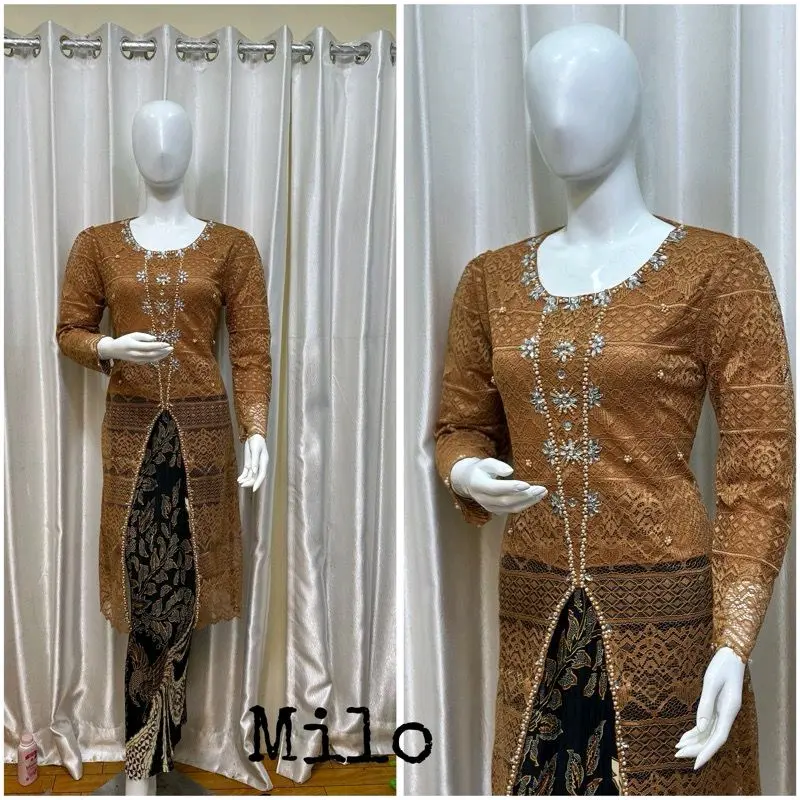 STELAN TUNIK KEBAYA MODERN BAHAN BROKAT LAPISAN PAYET MUTIARA-KEBAYA WANITA MODEL TERBARU ELIZA TERLARIS 2024-SATU SET BAJU KEBAYA MEWAH COCOK UNTUK PESTA KONDANGAN MEWAH DAN ELEGAN 5