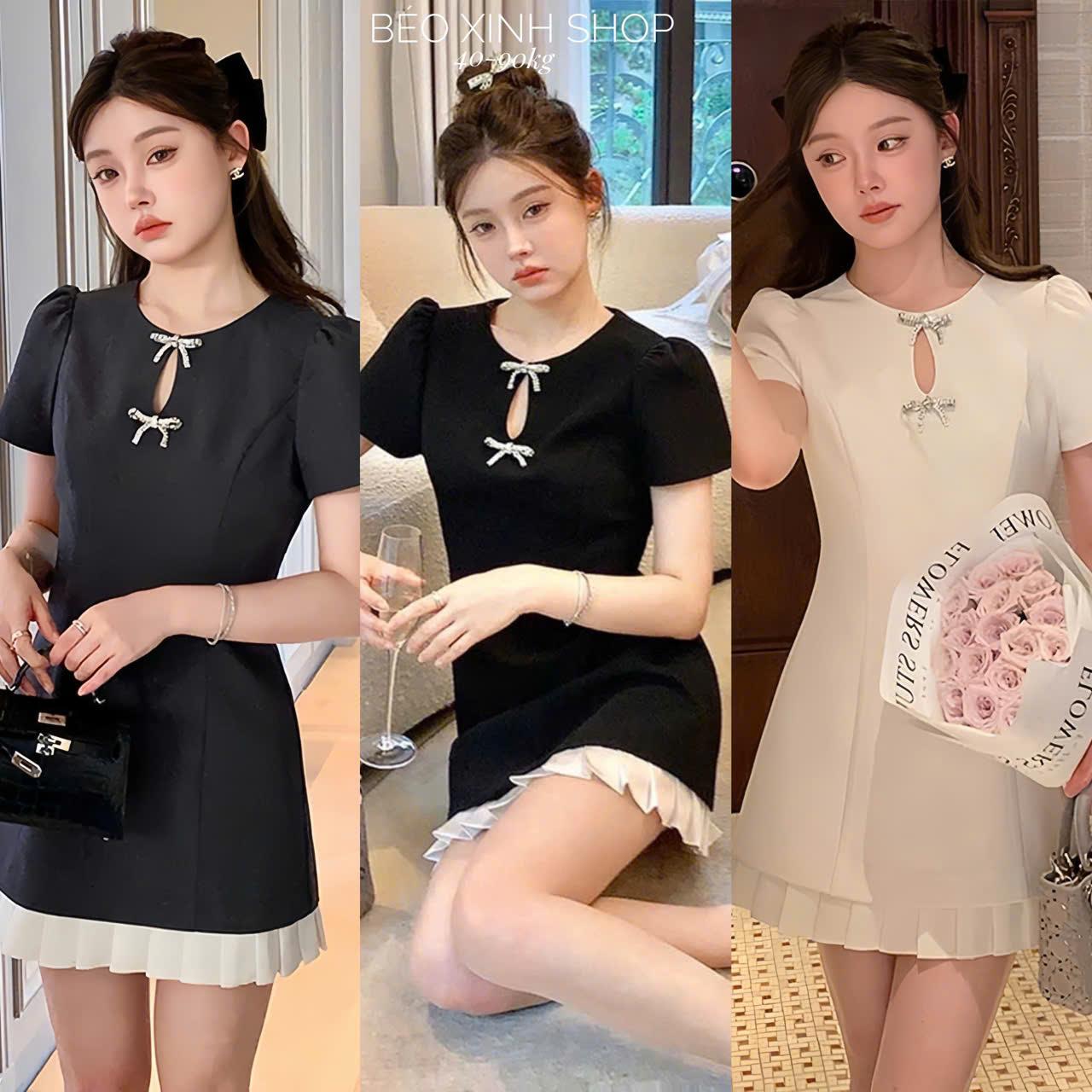 Đầm Dự Tiệc Thiết Kế Dáng Ngắn Phối Nơ (Vải Tuyết Mưa) Cao Cấp Thanh Lịch Sang Trọng Cho Các Nàng Bigsize 40–90kg Thời Trang Nữ Béo Xinh Shop - A.1689