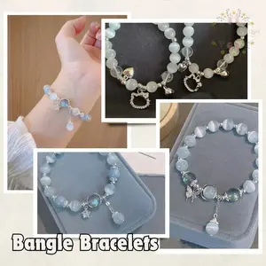 Gelang Manik Crystal Bracelet Moonstone Aqua Adjustable