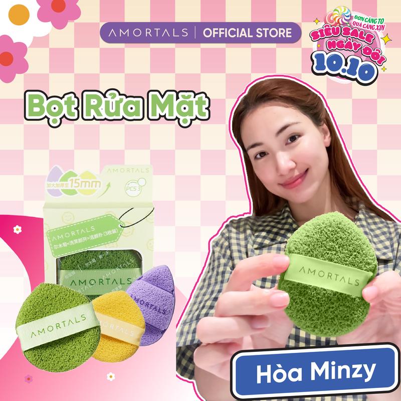《Hòa Minzy X AMORTALS》Combo 3 bọt và 1 Bọt Rửa Mặt Amortals Hỗ Trợ Rửa Mặt Dịu Nhẹ Sạch Sâu, Cấu Trúc Lỗ Tổ Ong Mềm Mại, Hỗ Trợ Tẩy Trang Mặt Nạ Đẩt Xét, Không Gây Đau Rát Tạo Bọt Dày Êm Ái Bọt Biển Rửa Mặt Đàn Hồi Tốt Thân Thiện, An Toàn Mọi Loại Da