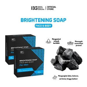 IBS Sabun Pemutih Wajah Pria Brightening Soap (2pc Hitam ) Membersihkan Mencerahkan dengan Glutathione Active Charcoal Collagen Niacinamide Sunflower Seed Oil BPOM Certified NA18240500451