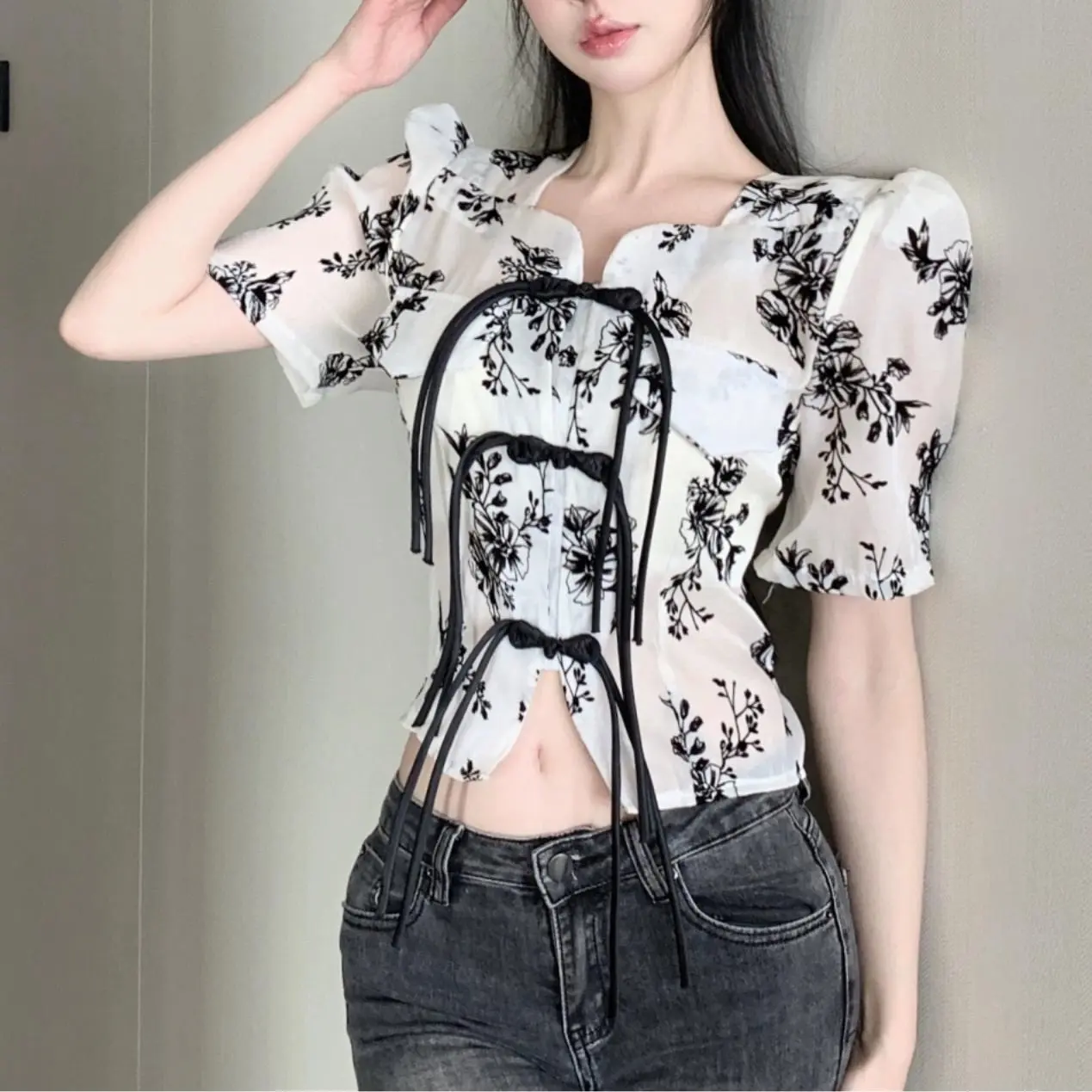 Atasan Shuqi Cheongsam Cropped TM 0287 baju wanita chinese import acara imlek cantik sexy bodycon remaja dewasa kasual Motif Pendek Casual Cewek Top