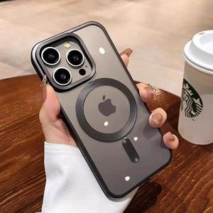 Matte Plating Magsafe Magnetic Case for iPhone 11 12 13 15 14 16 Pro Max Plus Wireless Charge Phone Case Soft Transparent Shockproof Cover Frosted Casing