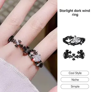 【Nosworthy】Niche Dark Style Ring Women Simple High-end Open Ring Versatile Diamond Inlaid Ring