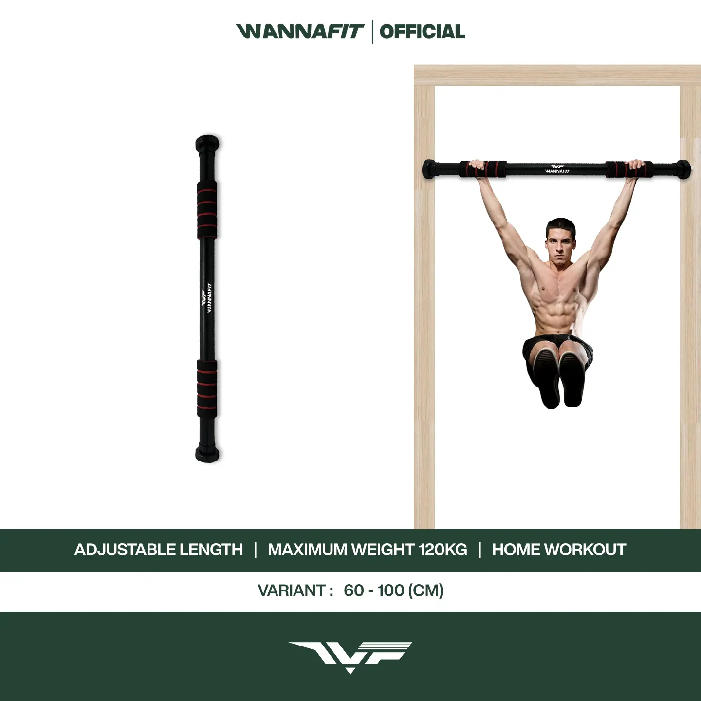 WANNAFIT Pull Up Bar 60cm - 100cm Door Chinning | Alat Olahraga Rumah