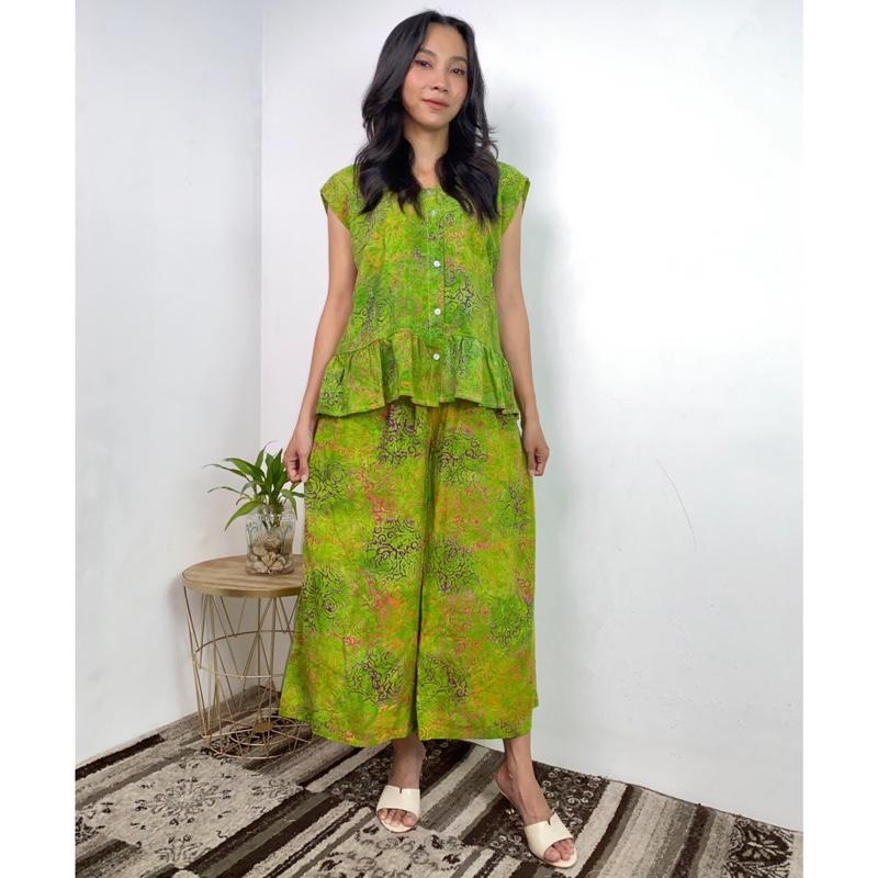 MEYDEND - One Set Sarimaya Setelan Batik Cap Rayon Premium Busui Friendly Kulot 7/8 Lengan Kutungan 5