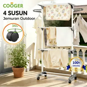 [COD] COOGER Rak Jemuran Aluminium untuk Handuk Baju 4 Susun Besi Pakaian Pipa Jemuran Besi Pakaian Tempat Jemuran Pakaian Rak Jemuran Towel Gantungan Baju Praktis Portable Stainless Plastik Sepatu