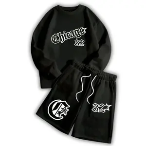 STREES One Set Crewneck & Shortpant CHICAGO  Setelan Berbahan Kain Fleece Lembut Adem Size M-XL