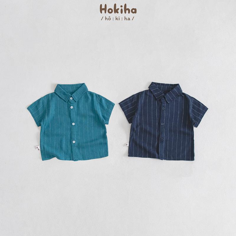 [Hokiha] A141- Áo sơ mi kẻ sọc cho bé trai bé gái vải linen mềm mại, thoáng mát thấm hút mồ hôi size từ 8-17kg