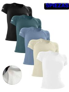 Camiseta deportiva para mujer de manga raglán con estampado de letras, camiseta de manga corta transpirable de cuello redondo para yoga, gimnasio, entrenamiento y para correr, ropa deportiva para señoras para todo el año