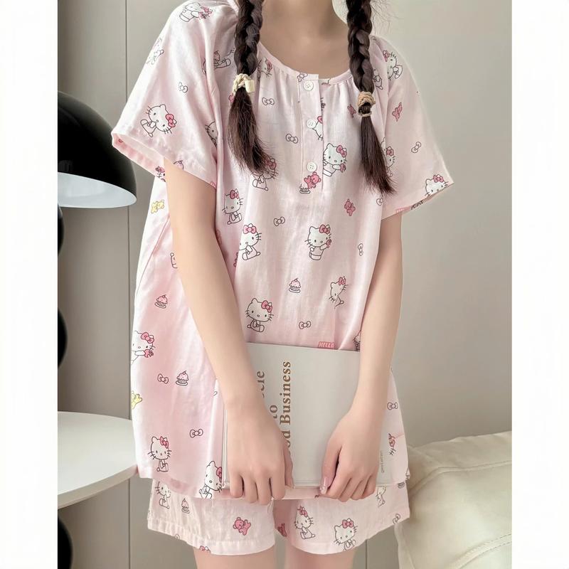 Kozoda Đồ Ngủ Đũi Vân Mây BN45 Họa Tiết Hoạt Hình Cute Dễ Thương Size S & M Thoải Mái Đồ Bộ Nữ Mặc Ở Nhà Đi Chơi Chất Liệu Mềm Mại