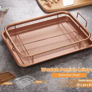 Peniris minyak copper crisper tray fika GOLD / baking tray / rak pendingin makanan gorengan / saringan minyak / loyang oven serbaguna Steel