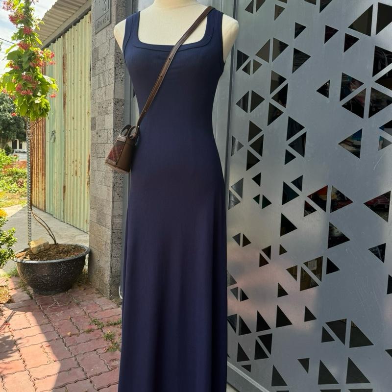 Đầm ba lỗ thun TĂM GÂN nữ ôm body dáng xoè dài 125cm