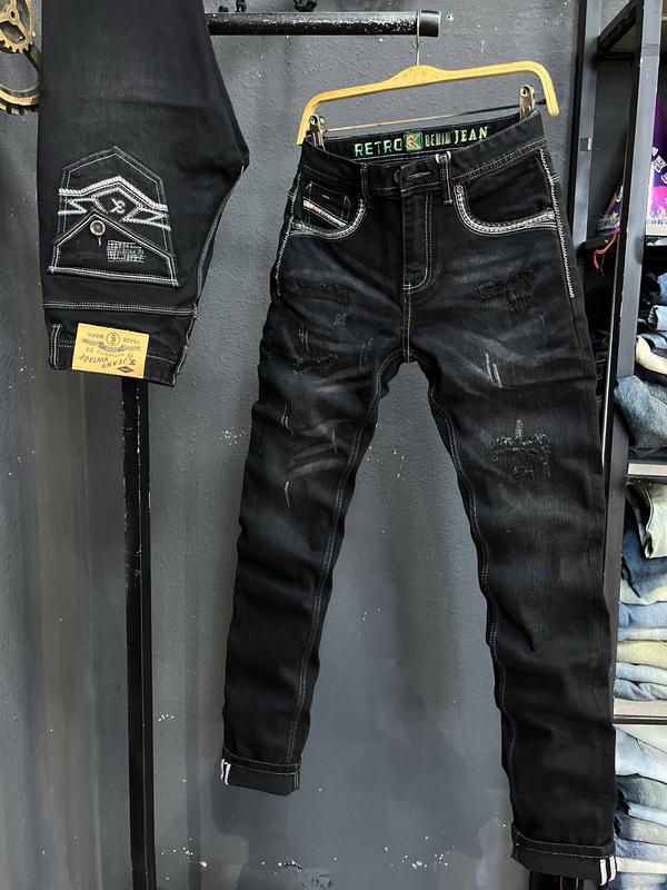   GIÁ MỞ BÁN   3K DENIM Jean Denim Guangzhou-M14 Quần Jean Nam Dài Đen Was Chỉ Độ Túi Dập Da Kiểu Rách Mẫu Mới Chi Tiết Như Hình J4003 