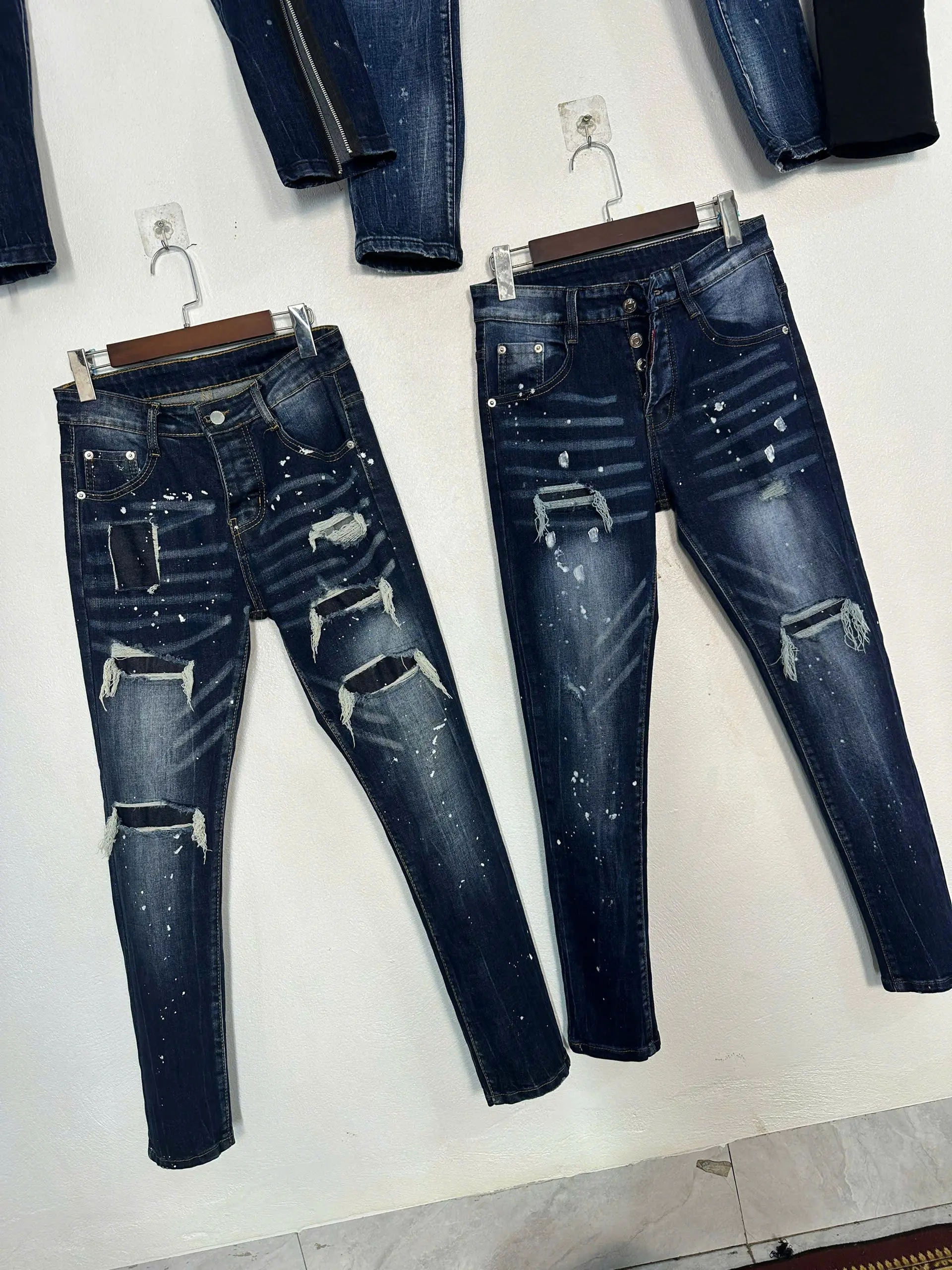 quần jean nam xanh đậm rách 6 vá ( hàng 4 cúc) ( 6 vá )