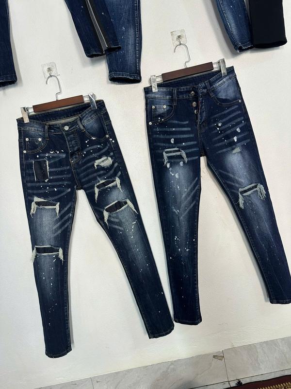 quần jean nam xanh đậm rách 6 vá hàng 4 cúc 6 vá