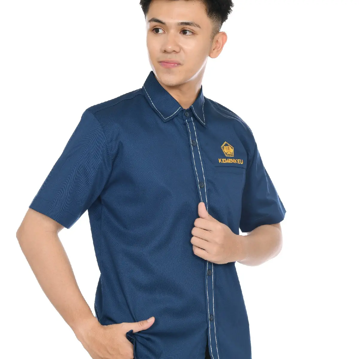 Kemeja Kerja Baju Seragam Kantor Kementerian Keuangan [Kemenkeu] Pria Navy Bordir Safety Wearpack Katun Panjang Biru Baju Hitam Putih