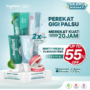 Hogident cream Perekat Gigi Tiruan Kuat 20 Jam Minty Fresh & Flavour Free Mencegah Bau Mulut Gusi Bengkak & Gigi Berlubang Untuk Perawatan Harian