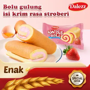 Dalazz Kue Gulung Lembut Rasa Stroberi | Swiss Roll Halal | Camilan Manis Rasa Buah | Snack Keluarga 18g/Pack