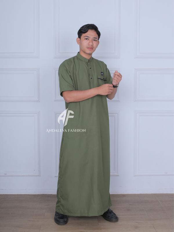 Jubah Muslim Pria Dewasa Remaja Model Kancing Sultan Lengan Pendek- Gamis Laki Laki kekinian Katun 6