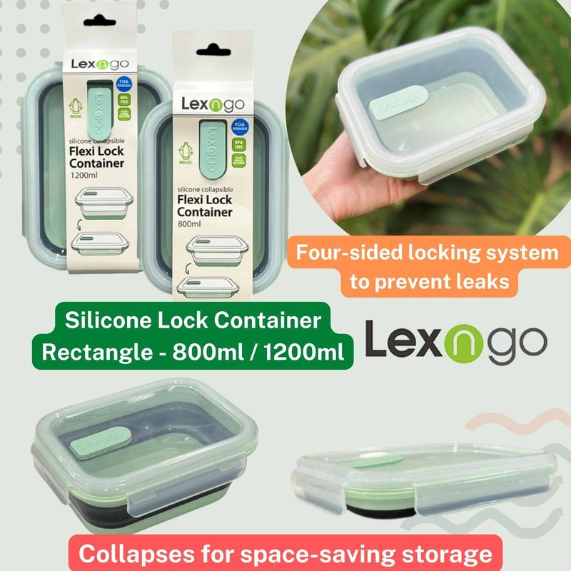 Rectangular Locking Tupperware Lexngo Flexi Lock Container - Silicone Collapsible Rectangle Bowl 800ml ...