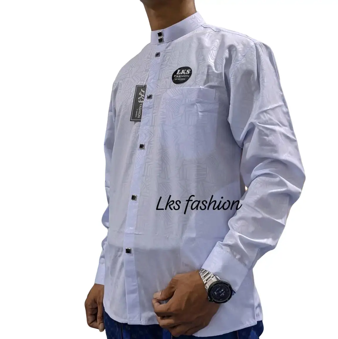 Koko Sultan motif etnic embos kain tebal halus lembut terlaris mewah Baju Muslim Pria Nyaman di pakai ,Kancing jepret batu infor,Kantong Samping kanan kiri Panjang Seragam Tangan Variasi Tangan Variasi Putih Dewasa Hitam Kerah
