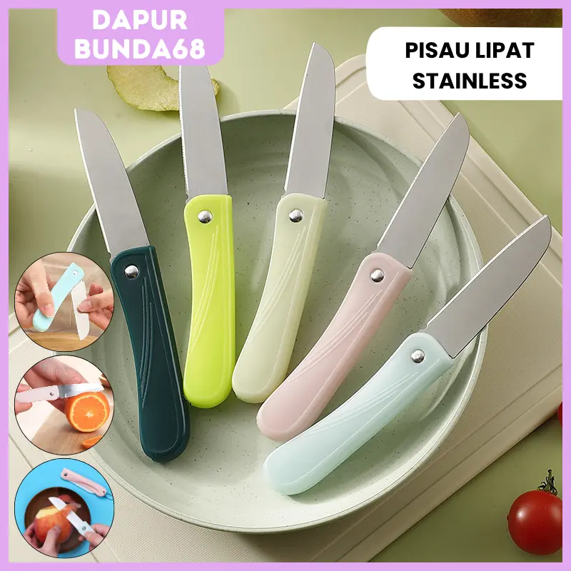 DB68 Pisau Buah Lipat Stainless Gagang Plastik / Pisau Portable Dapur Lipat Stainless Multifungsi