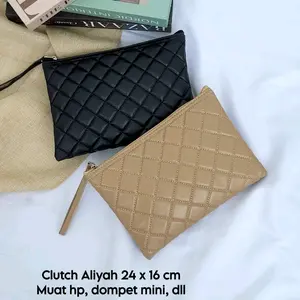 ALIYA clutch Tas selempang wanita fungsi kasual,formal,kondangan,pesta Kulit PU Kanvas Polos Hitam Polka Dot Cokelat Bum Bag Canvas PVC With Handle Elegant Silver